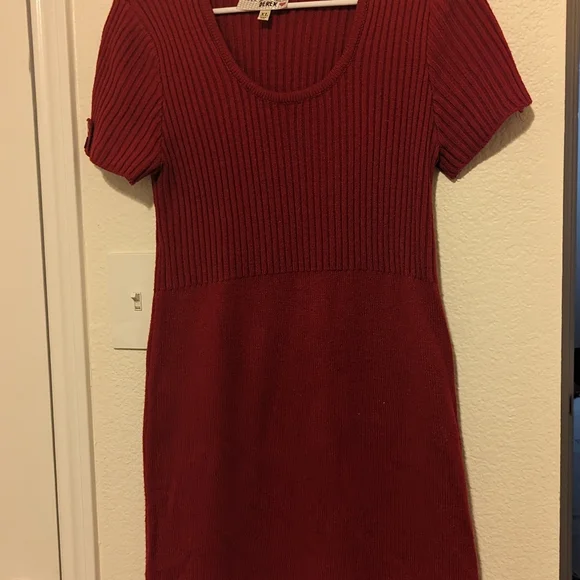 red short sleeve sweater dress Red Off-Shoulder Sweater Dress: Cozy Knit Bodycon Mini Dress